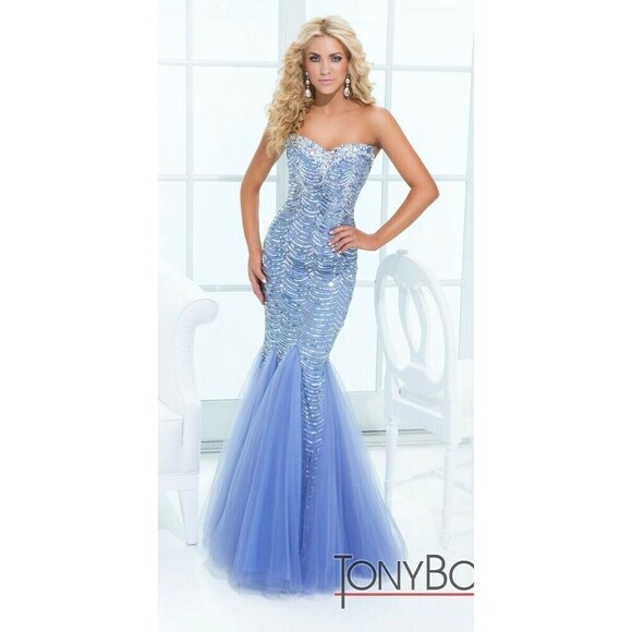 Tony Bowls Beaded Mermaid Prom Dress 114749 Periwinkle - Picture 1 of 7